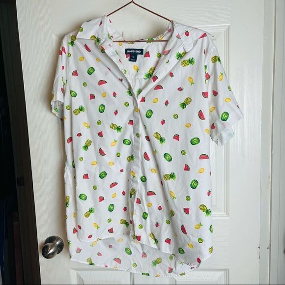 EUC Land’s End White Fruits Printed Button Down Shirt 16 - Picture 2 of 6